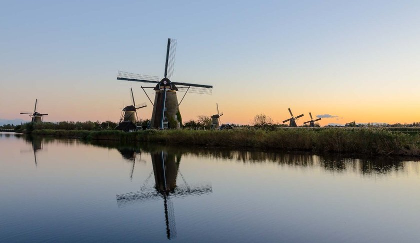 Kinderdijk at sunset