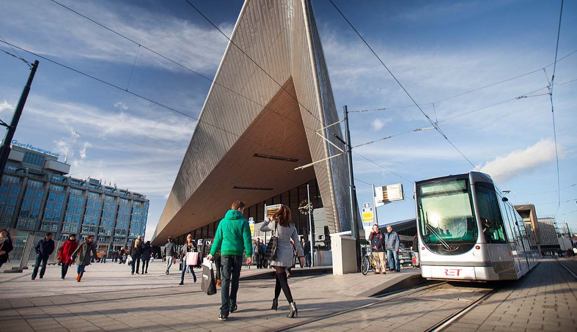 Rotterdam Central Station with tram stops