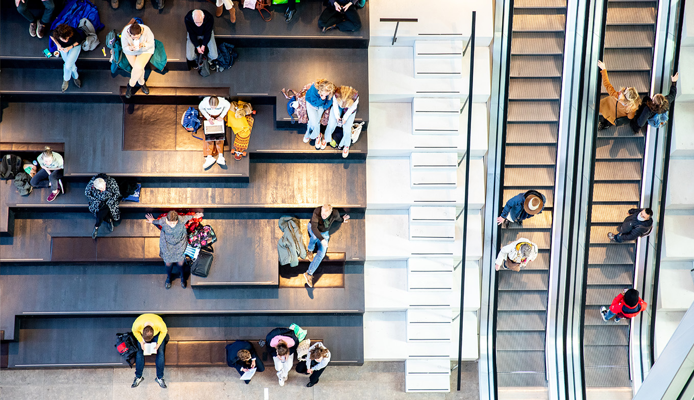 Top view of escalators Forum Groningen