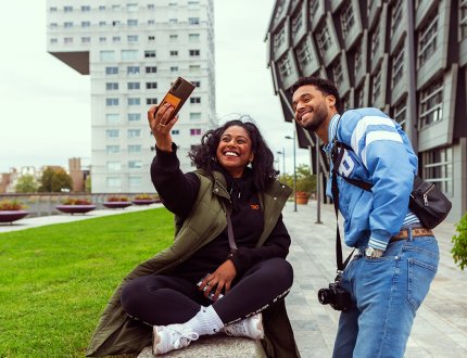 Architecture in Almere taking selfie in front of the beautiful buildings 