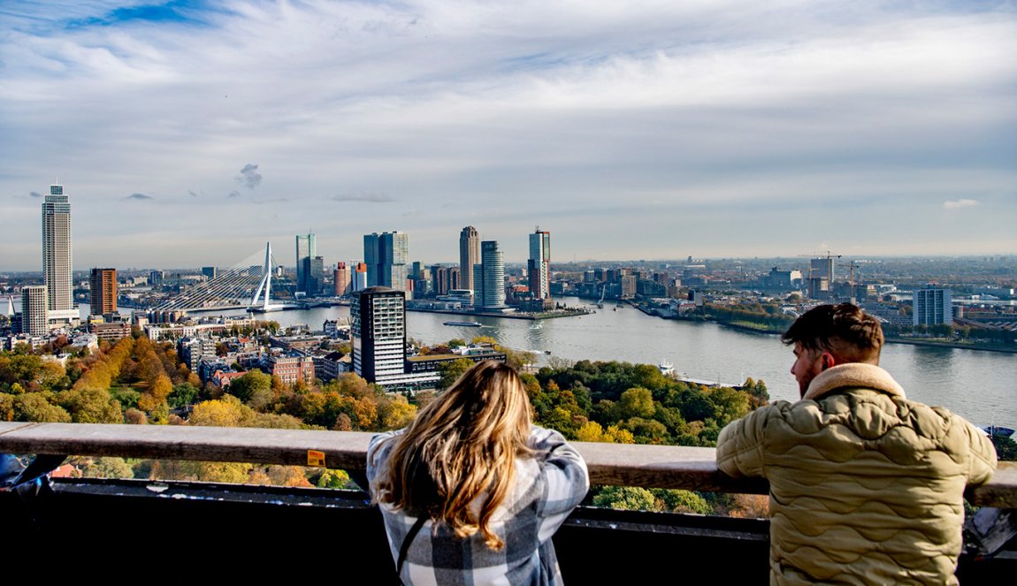 Skyline of Rotterdam with view of the Nieuwe Maas River