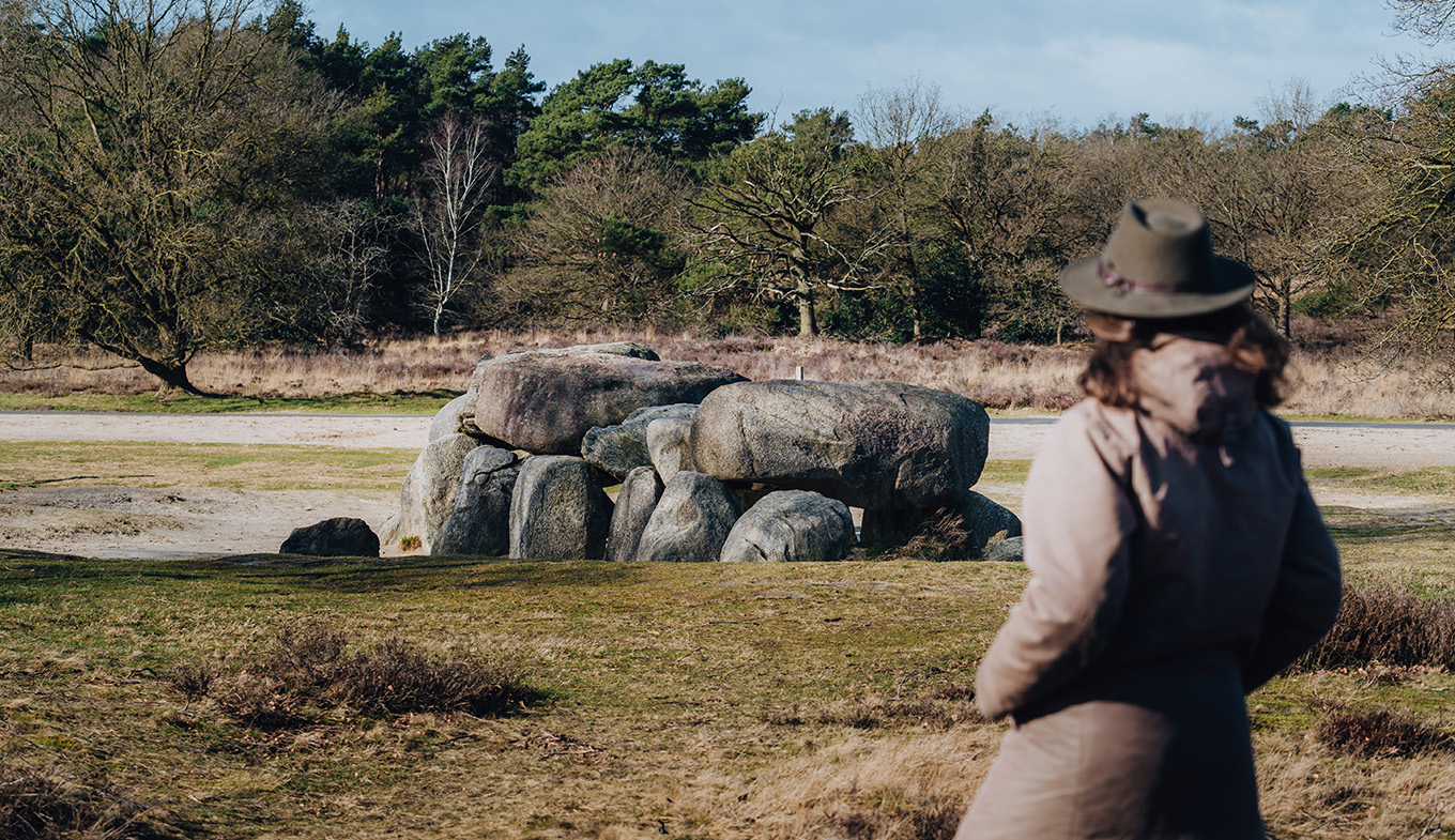 Lady at hunebed in Drenthe